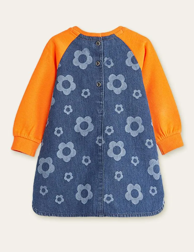 Flower Printed Denim Dress - Image 2