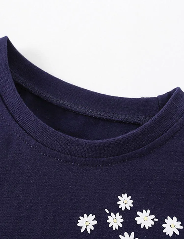 Flower Printed Round Neck T-shirt - Image 2