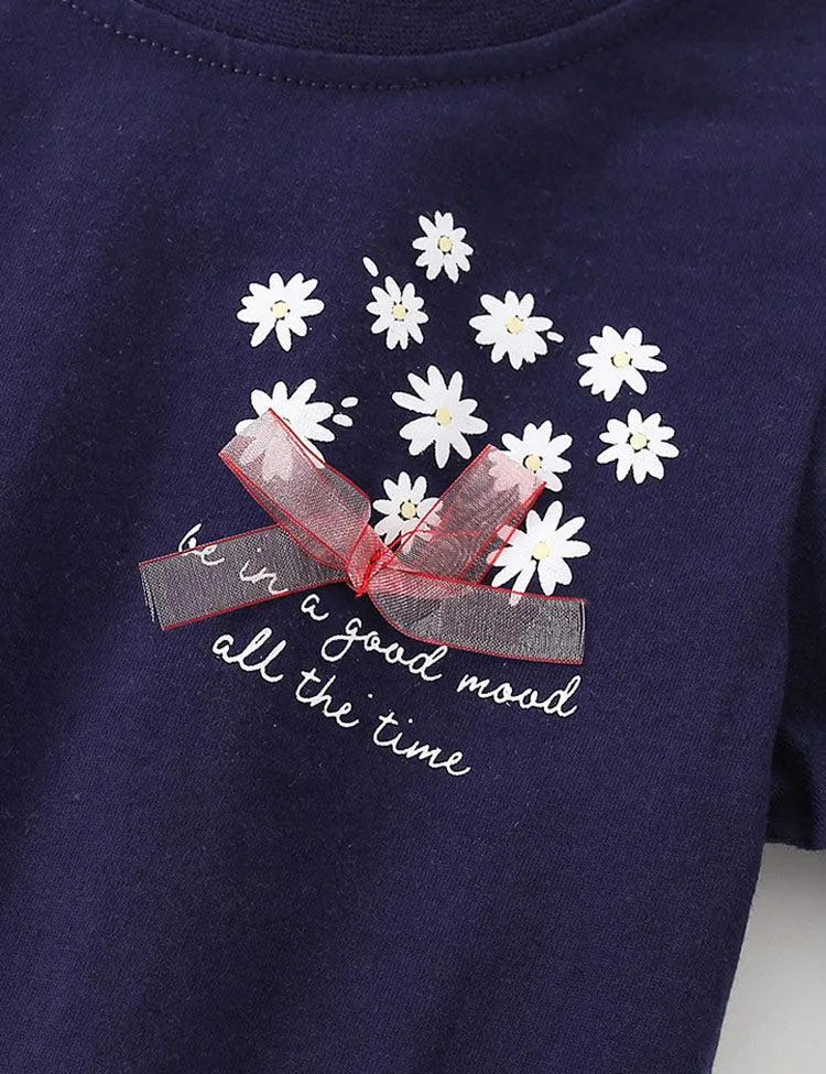 Flower Printed Round Neck T-shirt - Image 3