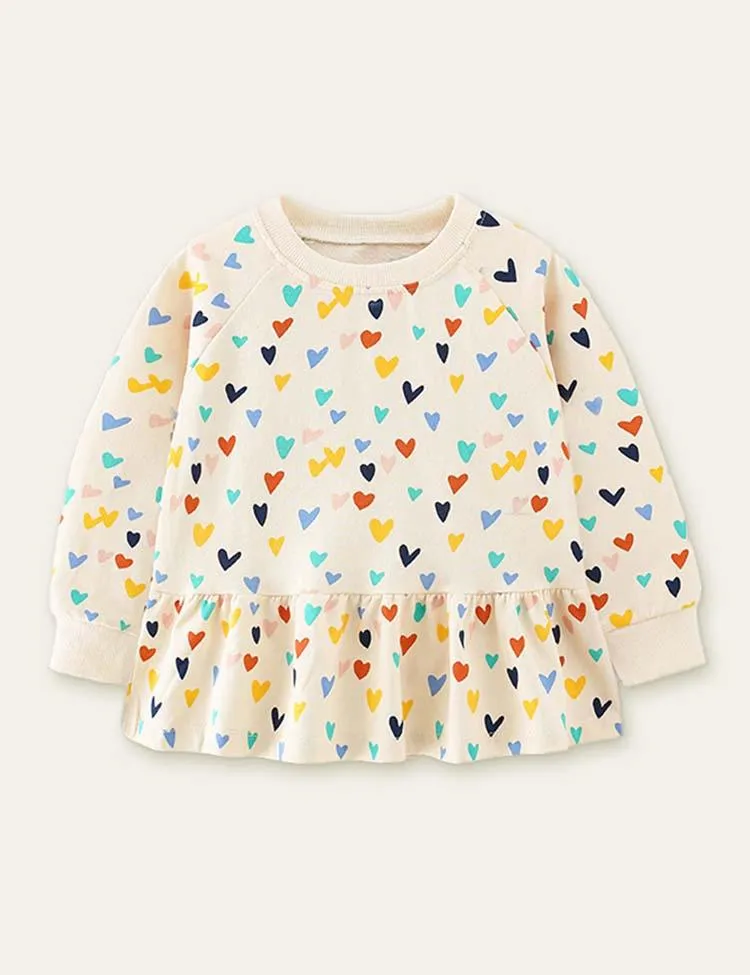 Love Printed Ruffled Long Sleeve T-shirt