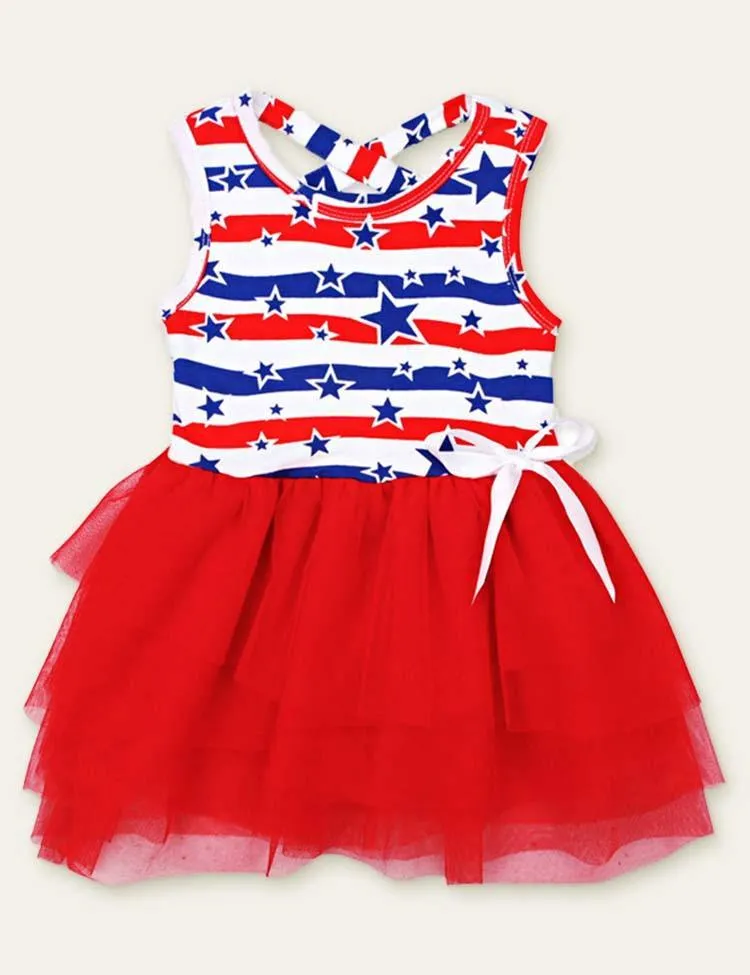 Independence Day Star Printed Mesh Dress