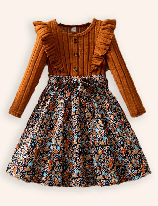 Knitted Floral Flying Sleeve Dress - Image 3