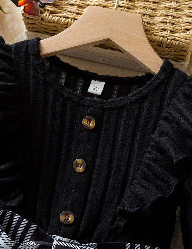 Knitted Plaid Flying Sleeve Princess Dress - Image 5