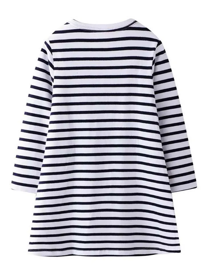 Ladybug Appliqué Striped Long-Sleeved Dress - Image 4