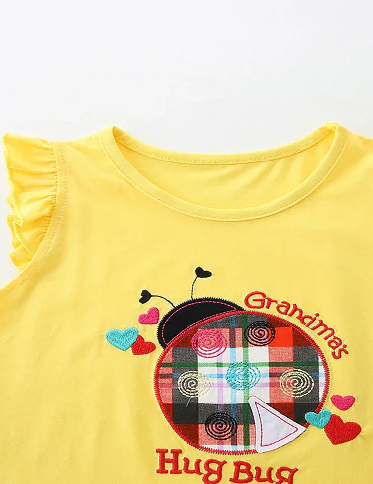 Ladybug Plaid Embroidered T-Shirt and Shorts Set - Image 3