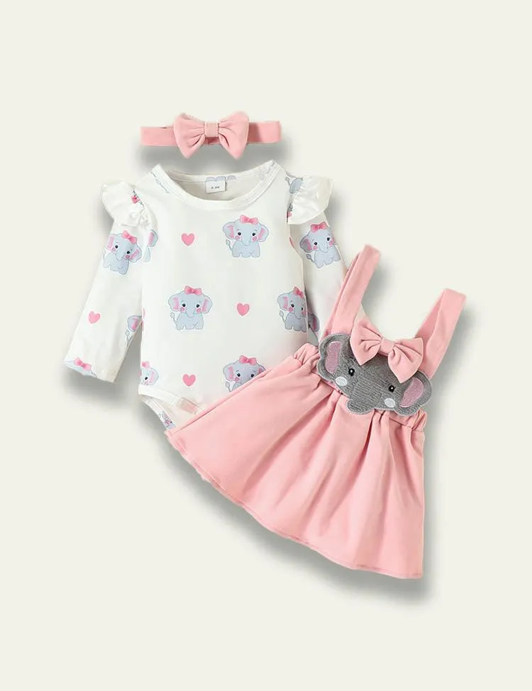 Long Sleeve Romper+Plant Fox Printed Bow Strap Dress - Image 17