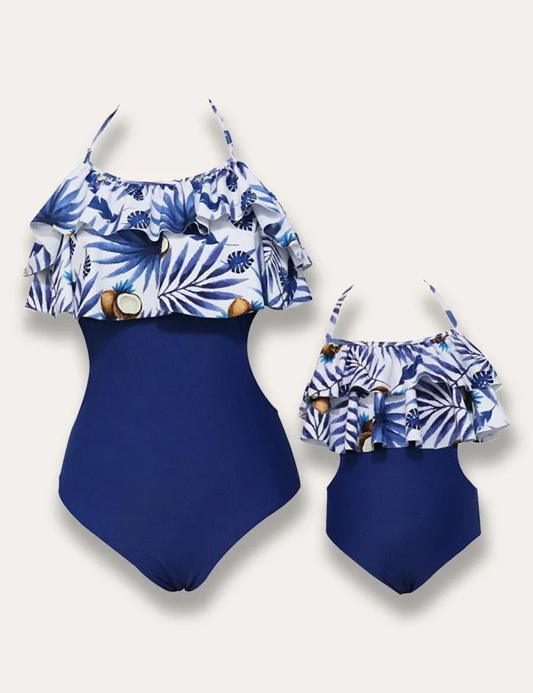Lotus Pleated Coconut Printed Family Matching Swim Suit - Image 3