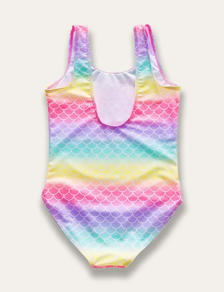 Mermaid Print Color Gradient One-piece Swimsuit - Image 3