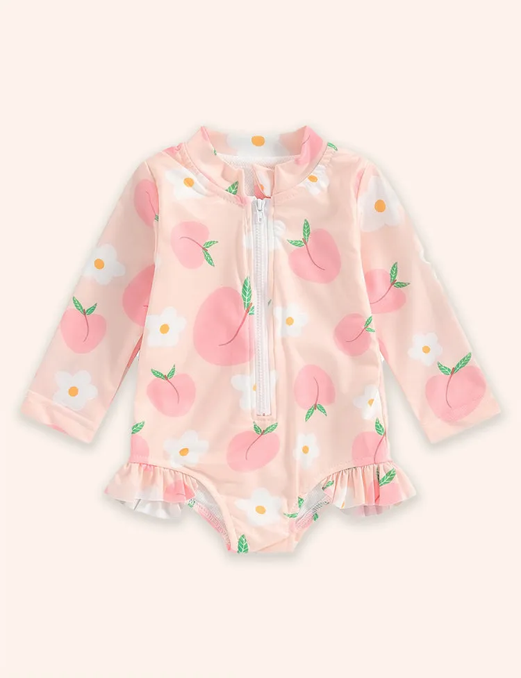 Fruit Print Long Sleeve Zip-up Swimsuit - Image 4