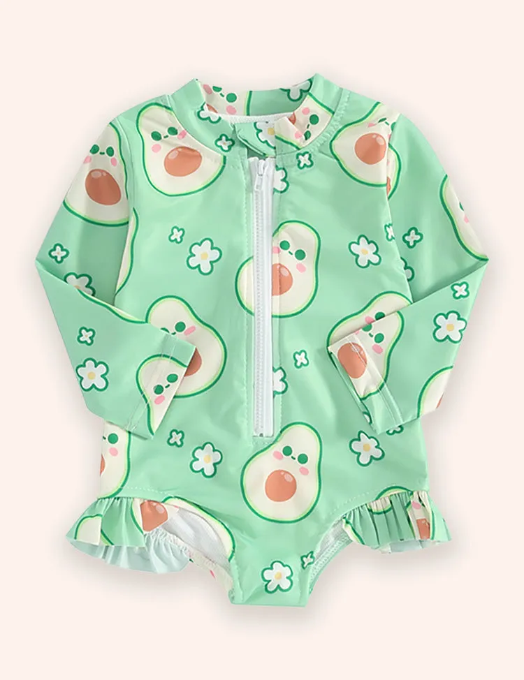Fruit Print Long Sleeve Zip-up Swimsuit - Image 5