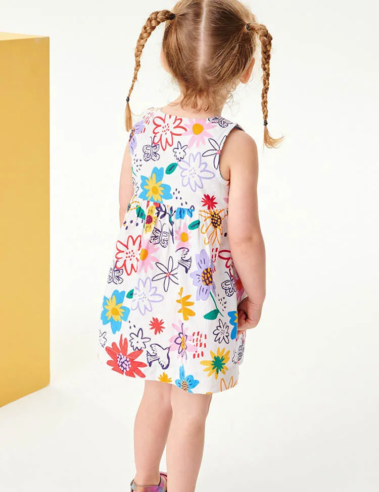 Multi Flower Printed Vest Dress - Image 3