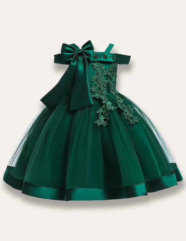 One-shoulder Bow Tulle Dress