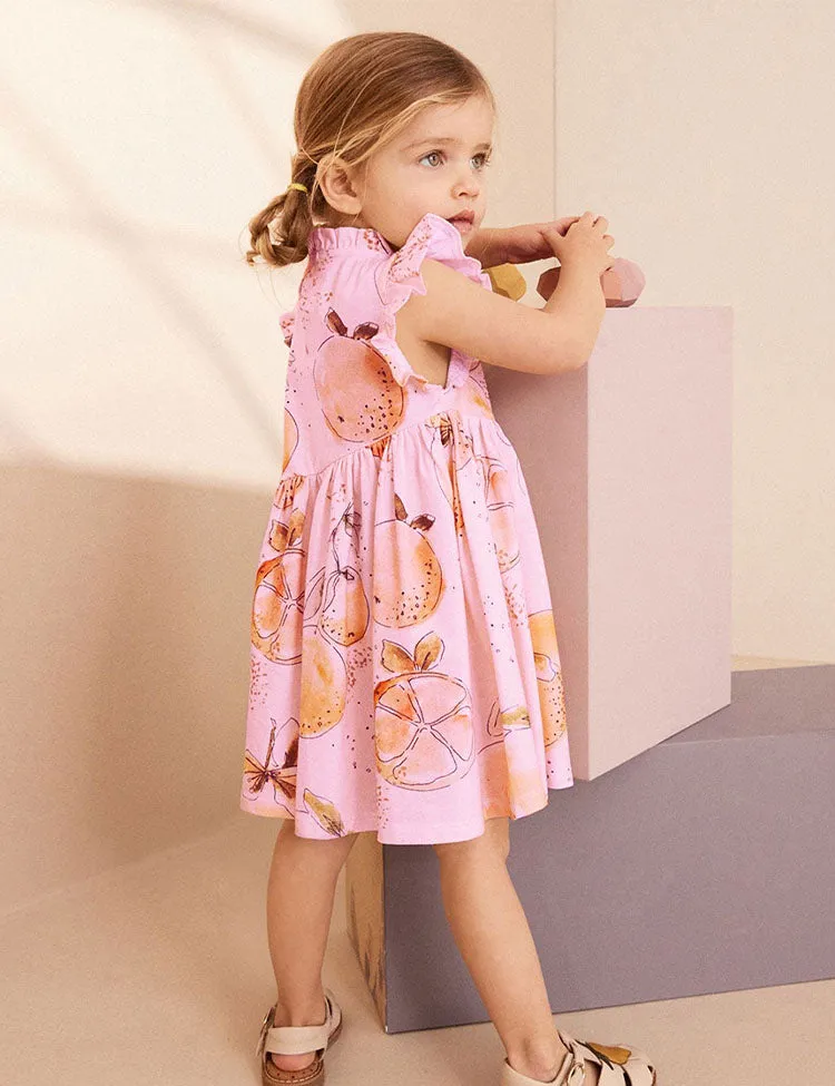 Orange Printed Ruffled Dress - Image 3