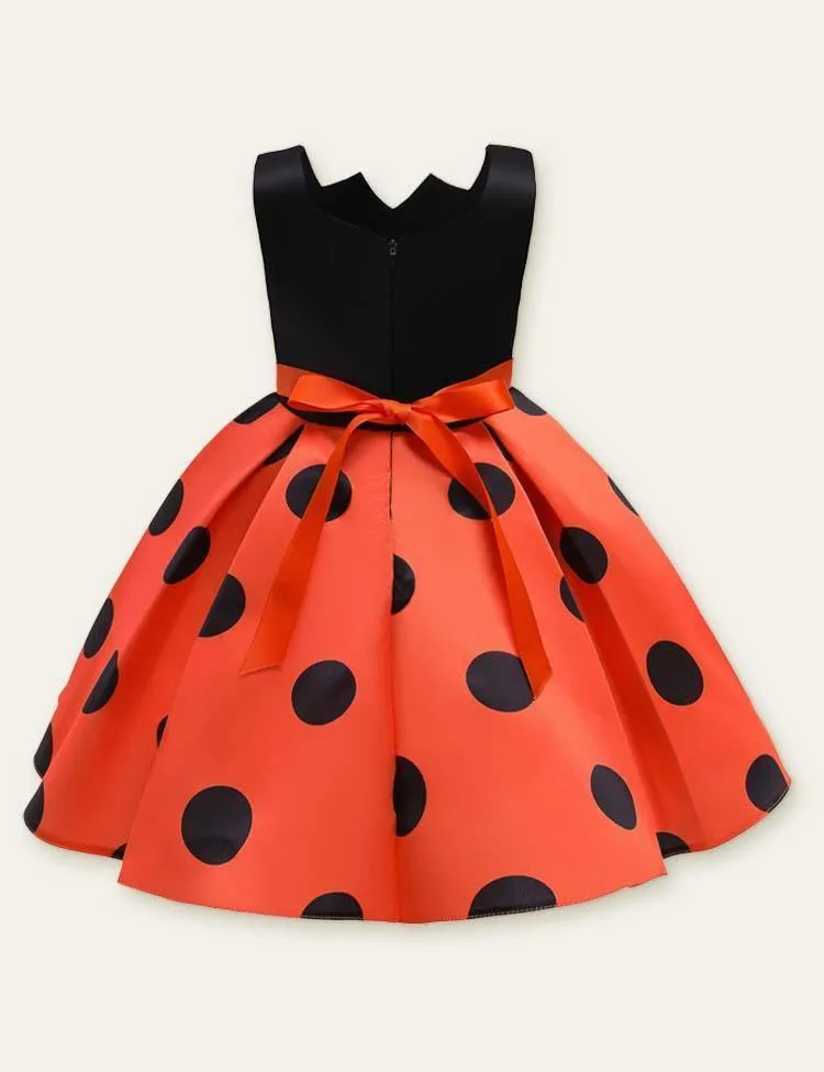 Polka Dot Bow Sleeveless Party Dress - Image 2