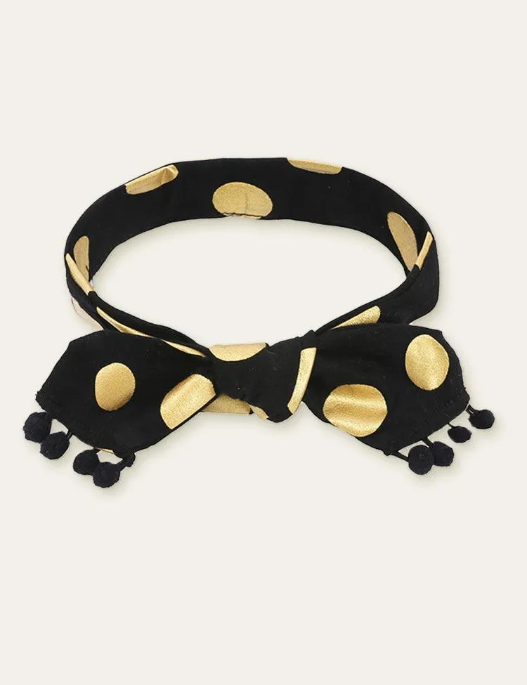 Polka Dot Printed Fur Ball Baby Hair Band - Image 3