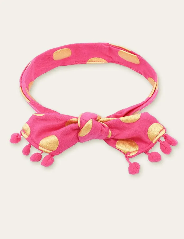 Polka Dot Printed Fur Ball Baby Hair Band - Image 5
