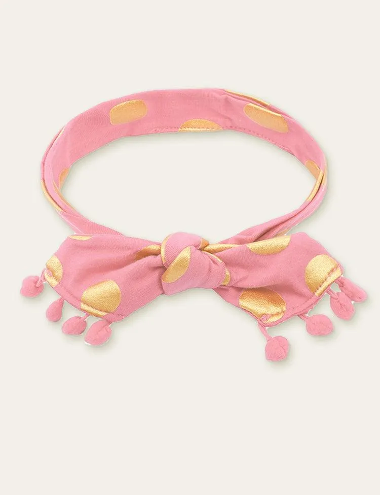 Polka Dot Printed Fur Ball Baby Hair Band - Image 6
