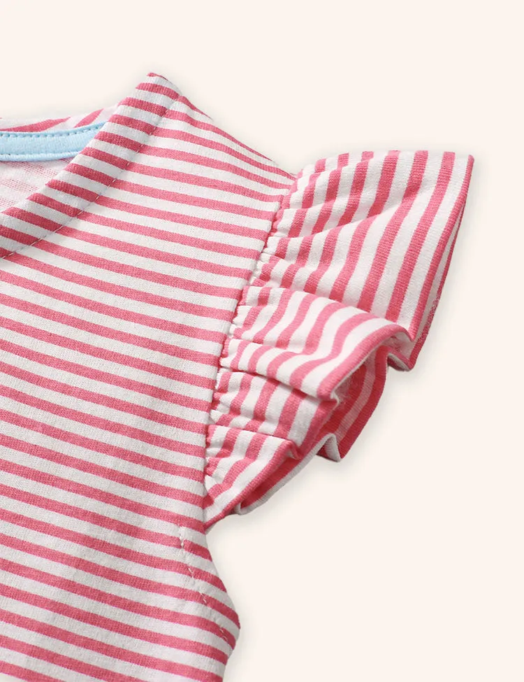 Puppy Embroidered Striped Dress - Image 2