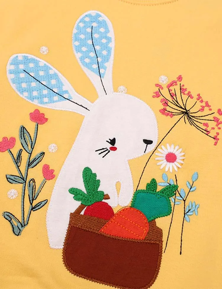 Rabbit Carrot Appliqué Flower Embroidered Sweatshirt - Image 2