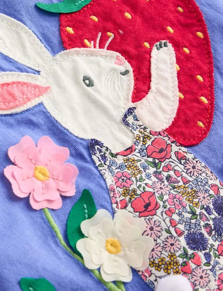 Rabbit Strawberry Appliqué Cotton Dress - Image 2