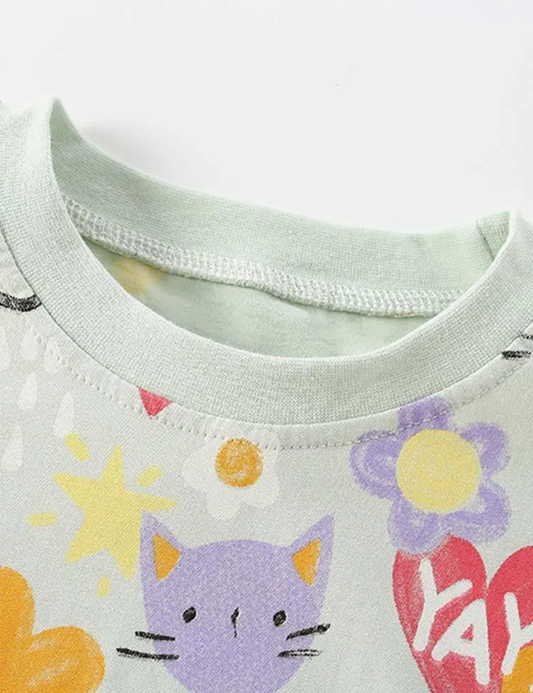 Rainbow Cartoon Full Printed Long Sleeve Dress - Image 3