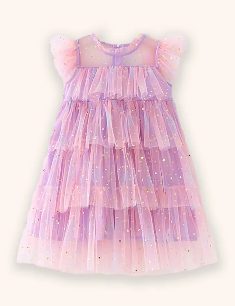 Rainbow Color Gradual Change Tulle Dress - Image 2