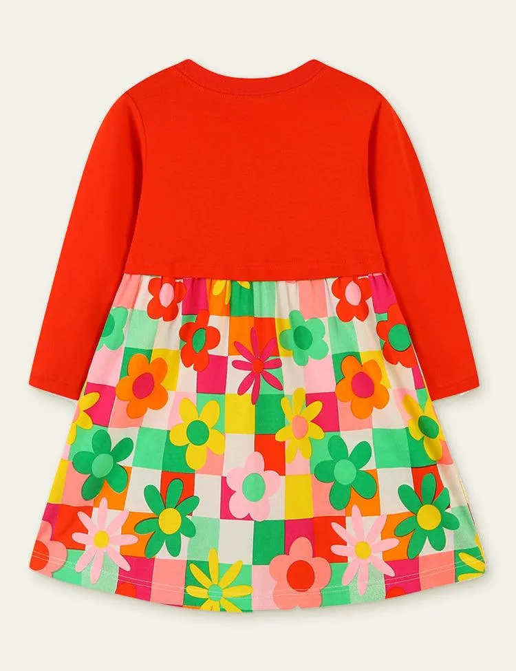 Rainbow Embroidery Floral Printed Long Sleeve Dress - Image 5