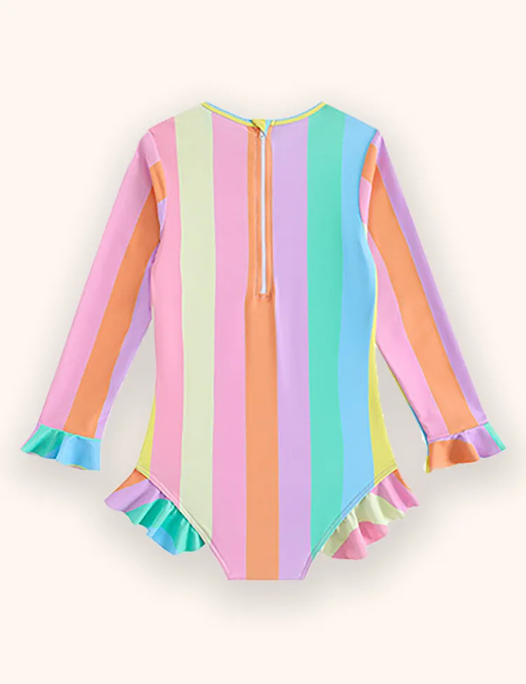 Rainbow Striped Long Sleeve Swimsuit - Image 2