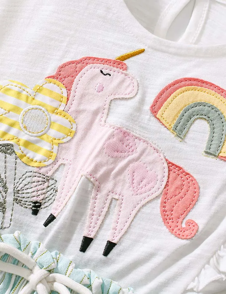 Rainbow Unicorn Appliqué Sleeveless Ruffled Dress - Image 4