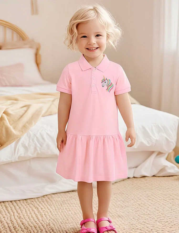 Rainbow Unicorn Embroidered Polo Dress - Image 2
