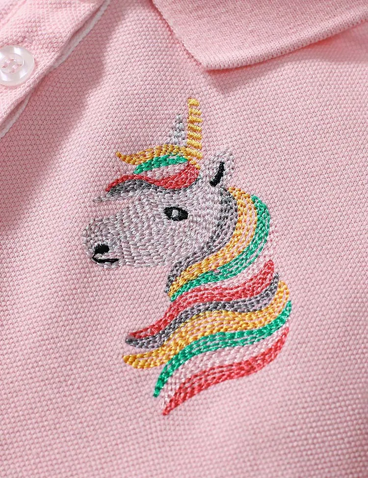 Rainbow Unicorn Embroidered Polo Dress - Image 3