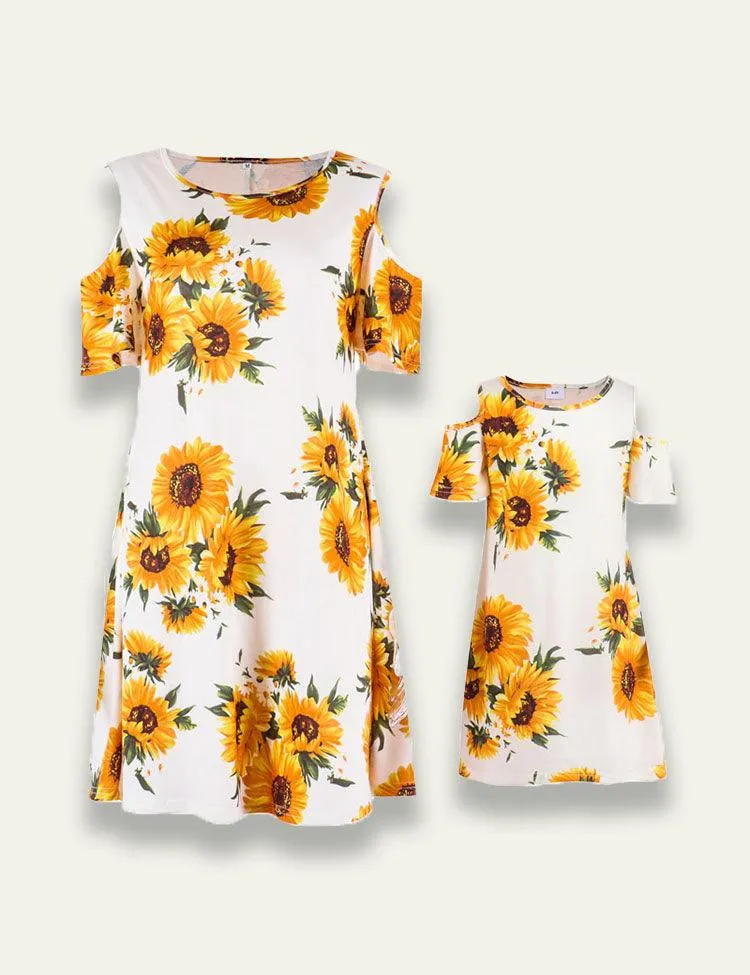 Round Neckline Off-the-shoulder Family Matching Dress