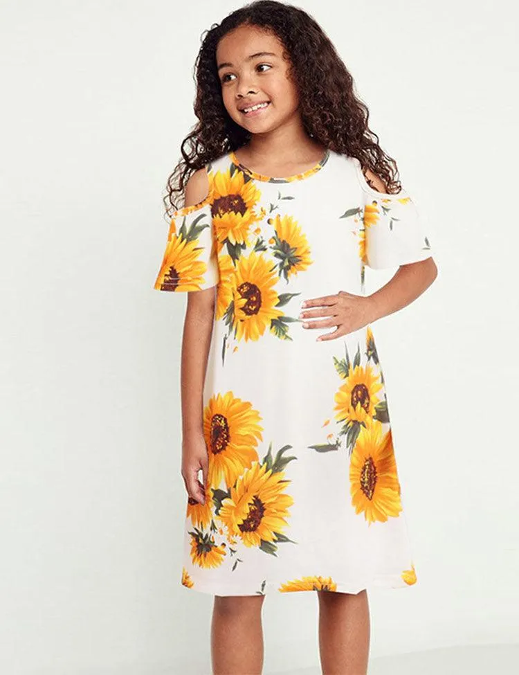 Round Neckline Off-the-shoulder Family Matching Dress - Image 2