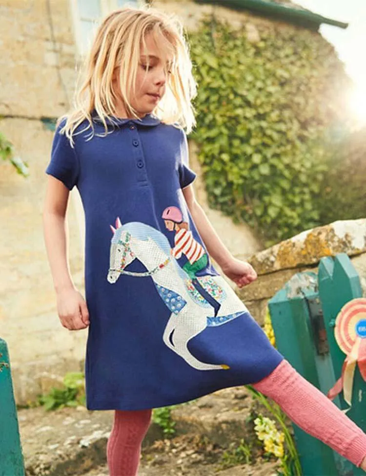 Equestrian Appliqué Short Sleeve Dress - Image 3