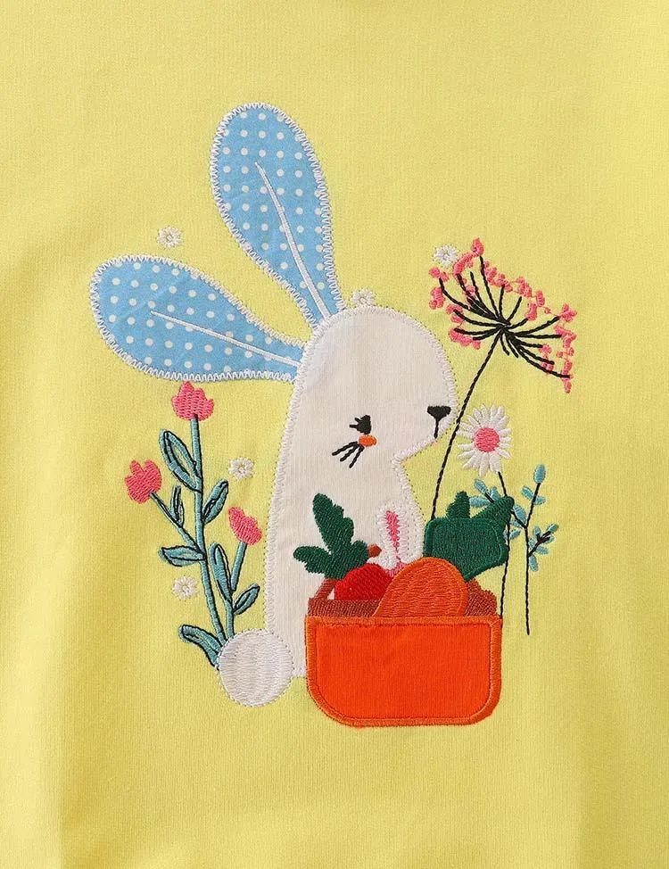 Shy Rabbit Appliqué Carrot Embroidered Sweatshirt - Image 2