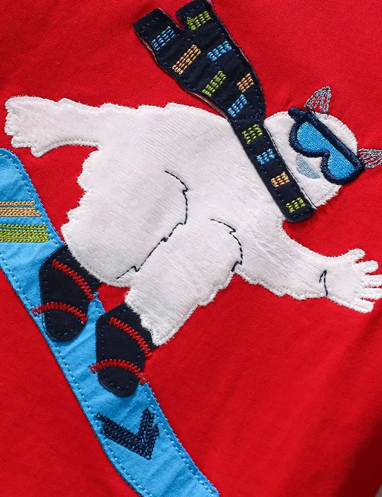 Snowboarding Polar Bear Appliqué Long Sleeve T-Shirt - Image 2