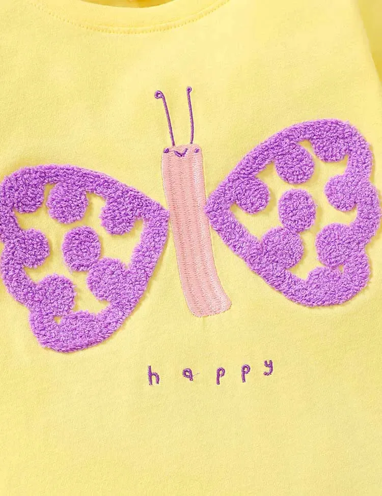 Solid Color Happy Butterfly Long Sleeve T-Shirt Set - Image 2