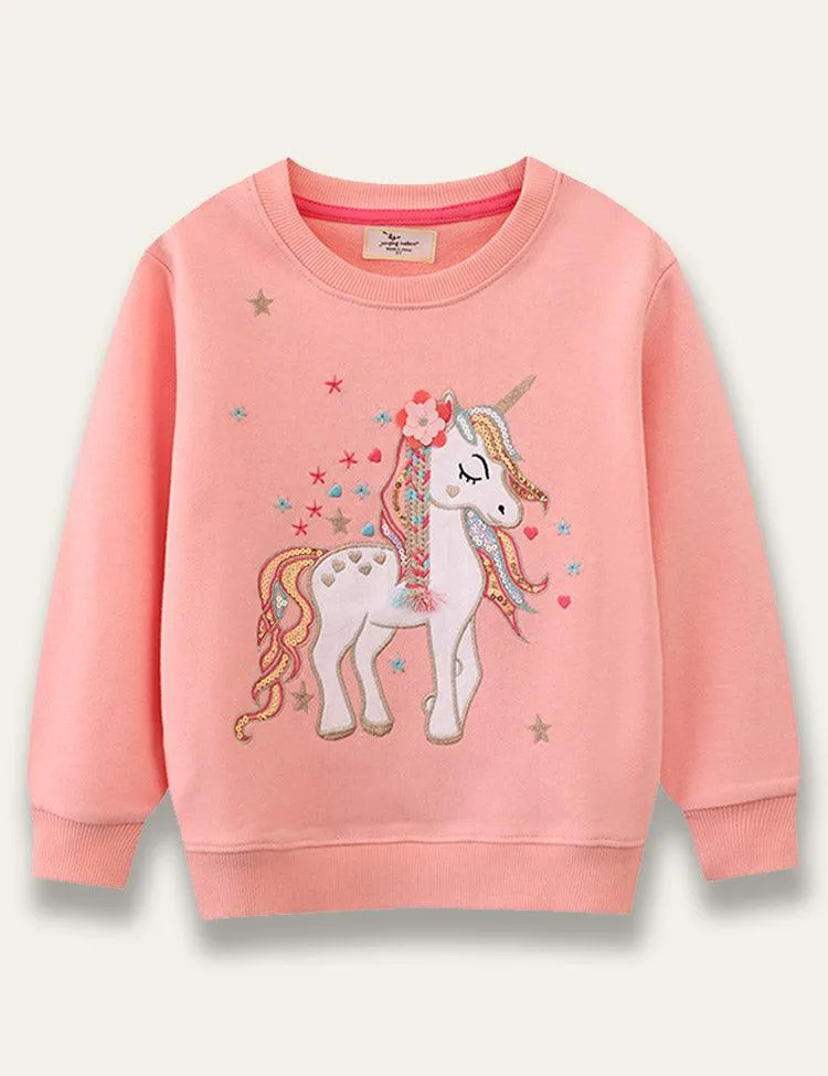 Sparkling Floral Unicorn Appliqué Sweatshirt