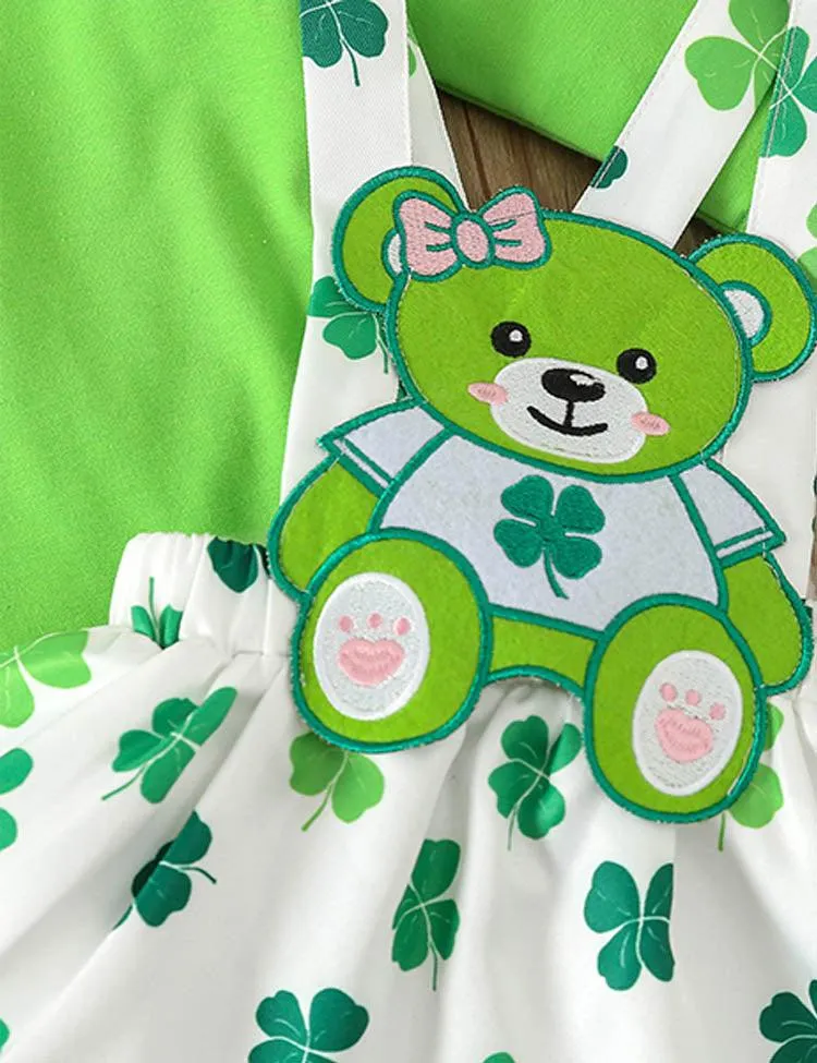 St. Patrick's Day Bear Embroidered Suspender Skirt Set - Image 2