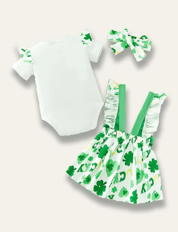 St. Patrick's Day Letter Printed Romper+Lucky Strap Dress - Image 2