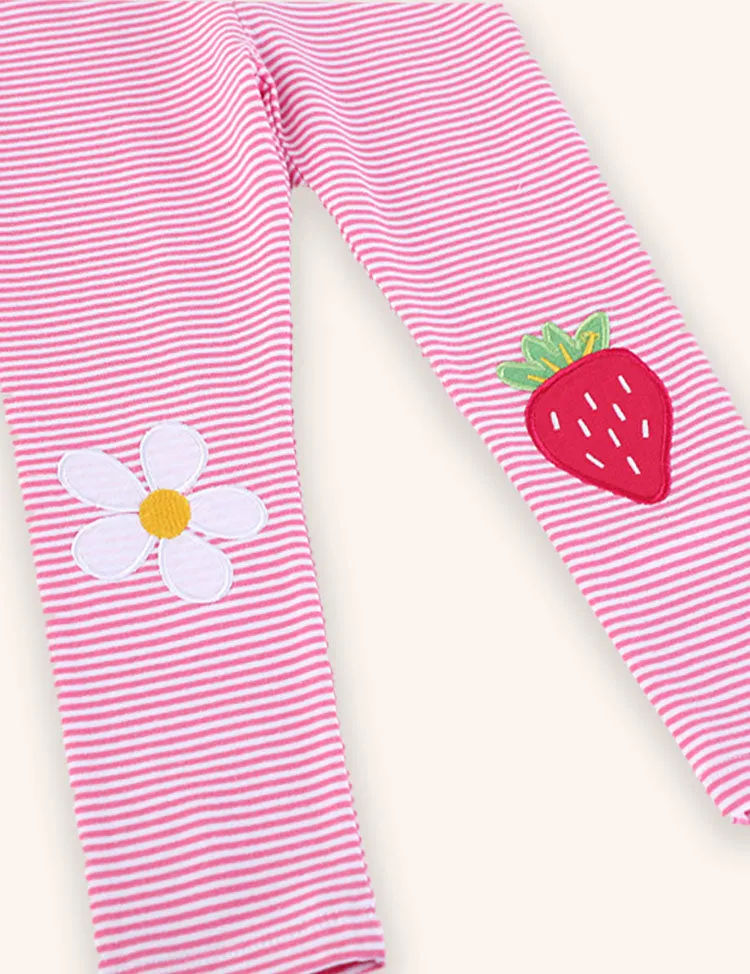 Strawberry Striped Applique Leggings - Image 3