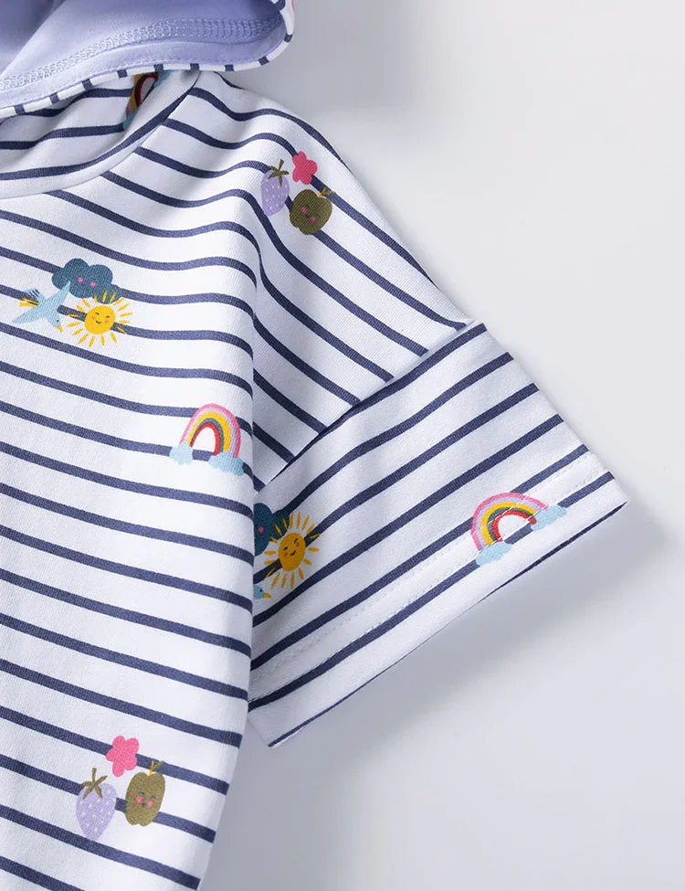Striped Printed Hooded Short Sleeve T-Shirt - Image 3