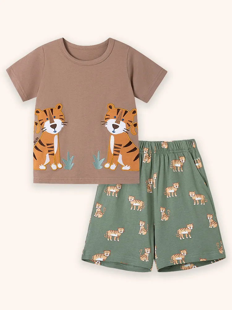 Tiger Applique Summer T-shirt Set