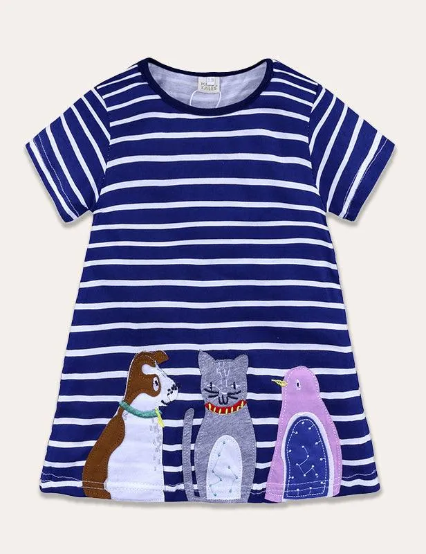 Today Only - Turtle Appliqué Short-Sleeved Striped Dress - Image 10