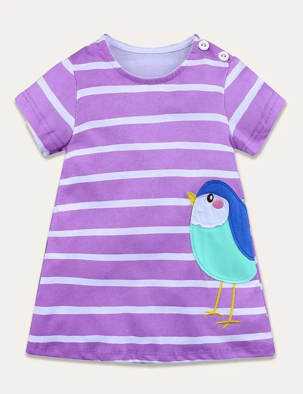 Today Only - Turtle Appliqué Short-Sleeved Striped Dress - Image 7