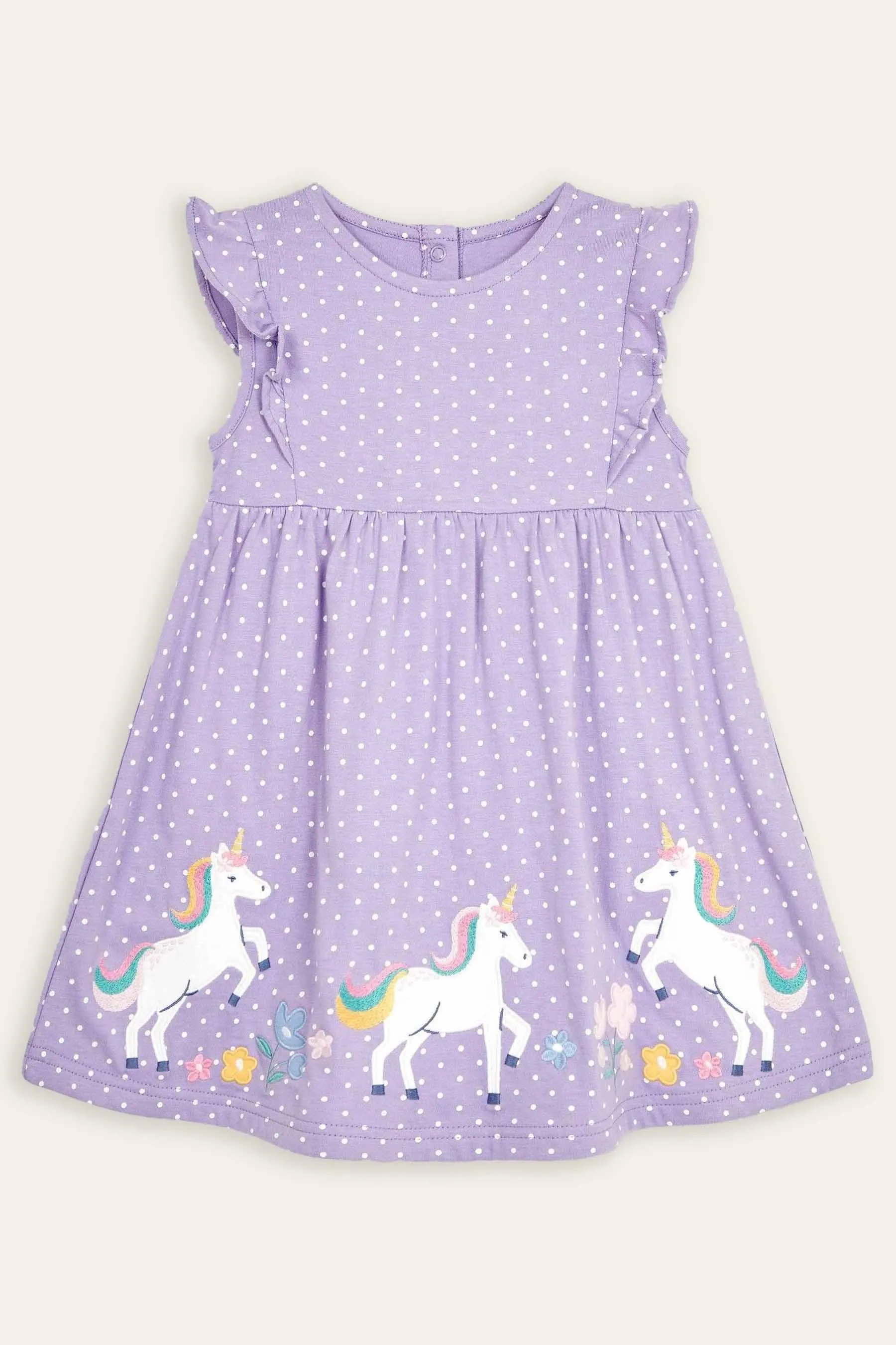 Appliqué Frill Shoulder Pretty Summer Jersey Dress