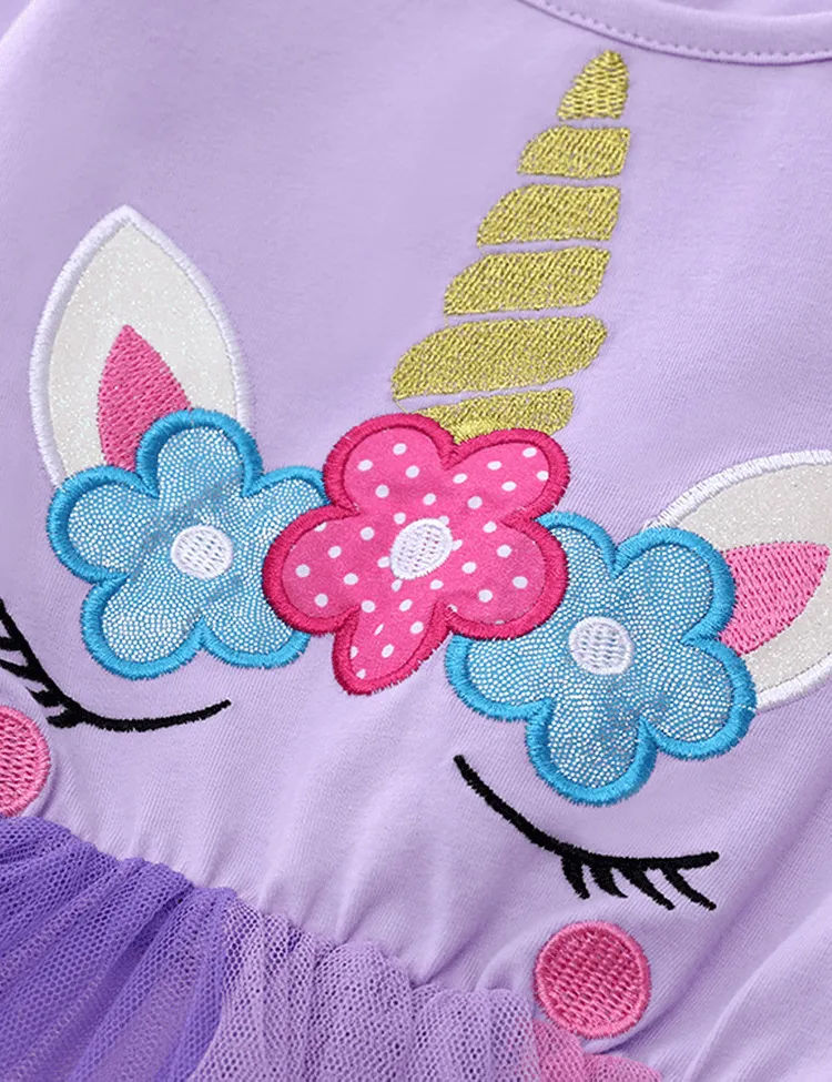 Unicorn Appliqué Rainbow Mesh Princess Dress - Image 3