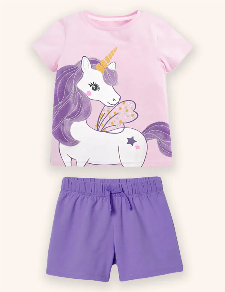 Unicorn Applique T-shirt Set