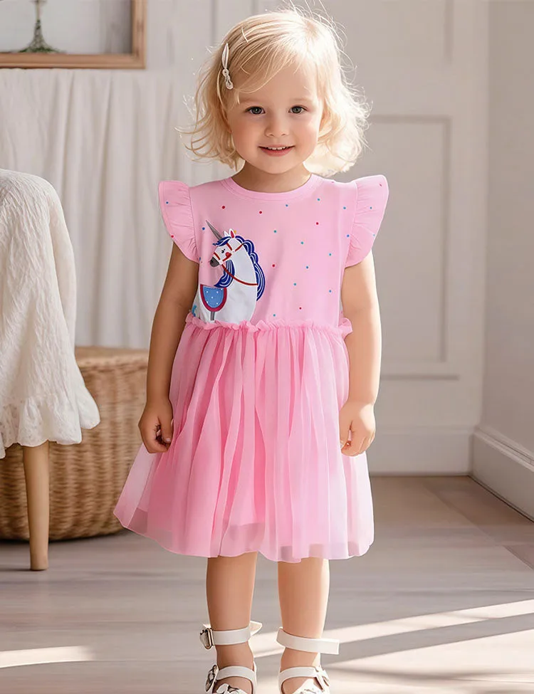 Unicorn Appliqué Tulle Ruffled Dress - Image 3