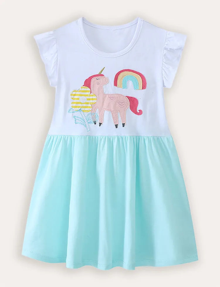 Unicorn Embroidered Cotton Dress